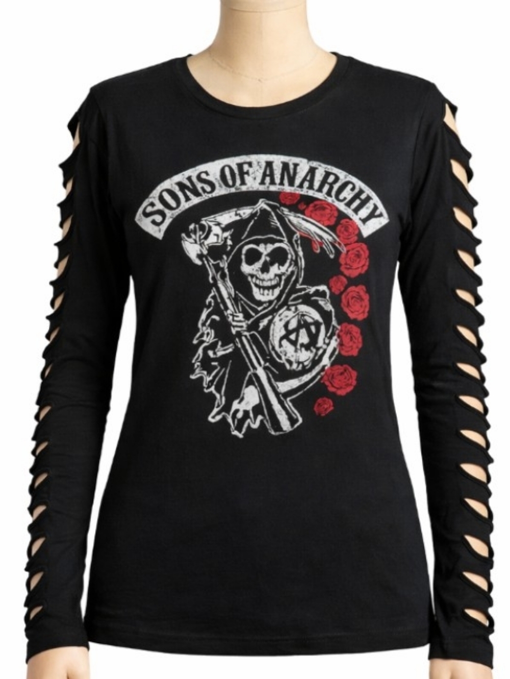 Sons of Anarchy Graphic T-shirt Women M Black Cutout Sleeve  Punk Grunge Biker